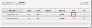 Call shop manager invoices